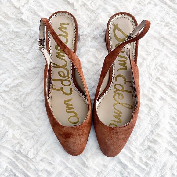 Sam Edelman Lorene Brown Suede Leather Slingback Pumps - Picture 2 of 7